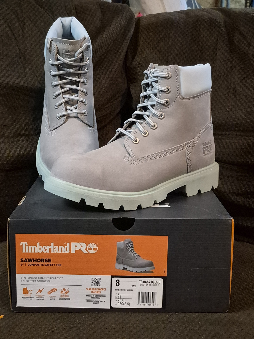 Timberland PRO Sawhorse 6" Composite Safety Toe Work Boots – Men's 8W–Gray/Aqua